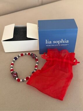 Lia Sophia Red, Navy and Silver Multicolor Beaded Stretch Bracelet